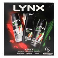 Lynx Pk3 Gift Set Africa - Body Spray 165mL Antiperspirant 165mL Body Wash 400mL